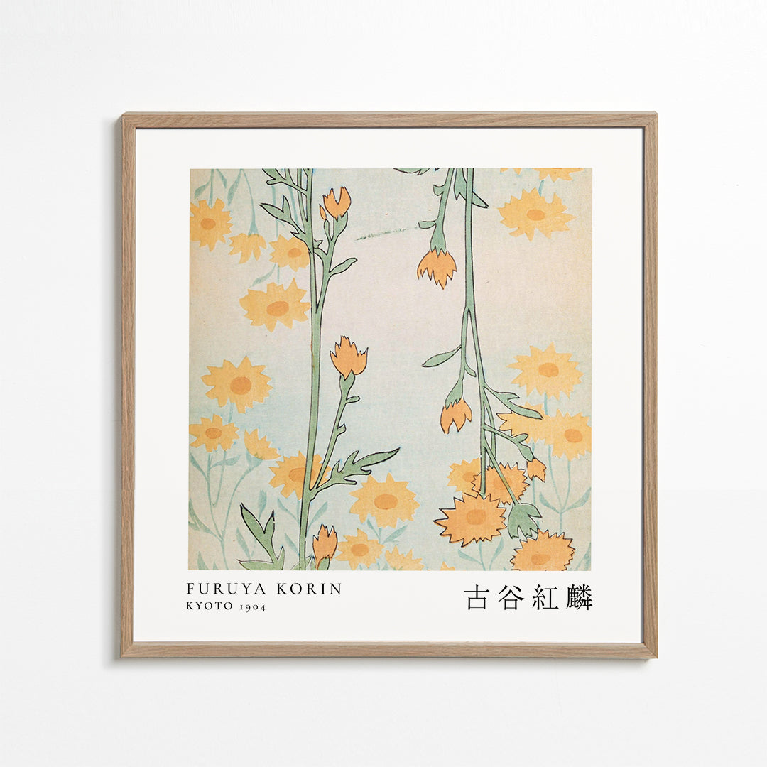 Botanický plakát Korin: stylizované japonské květy