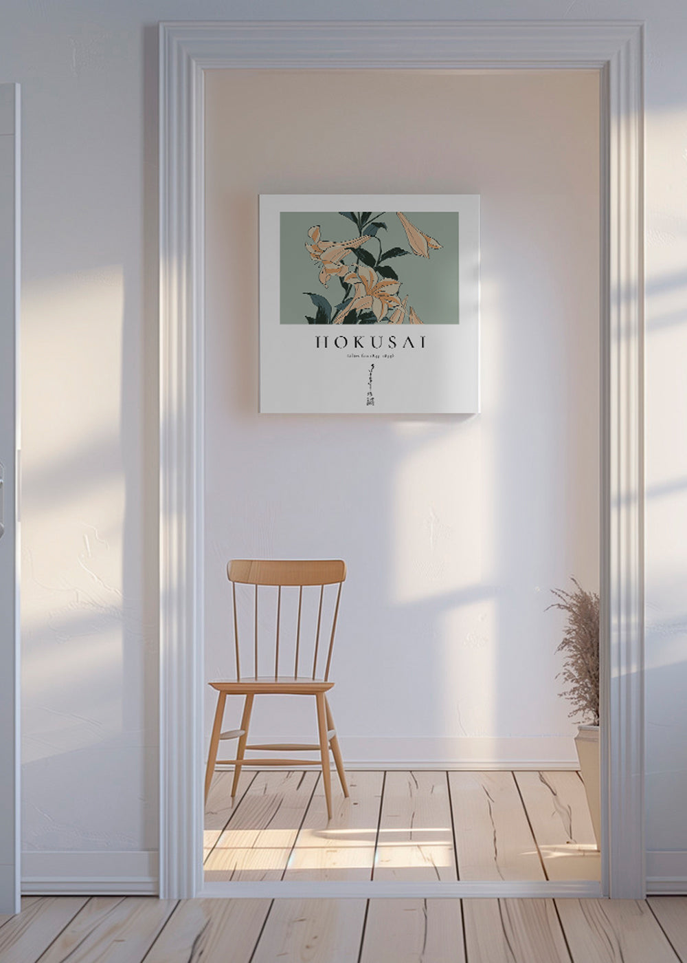 Botanický plakát s liliemi ve stylu Hokusai