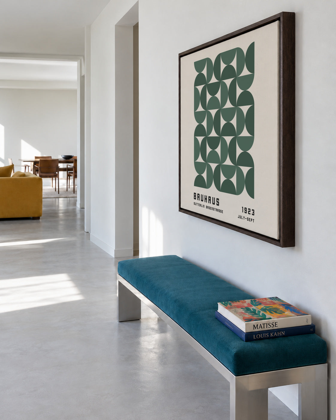 Bauhaus Green Exhibition Poster - Square - Framed canvas in an interior