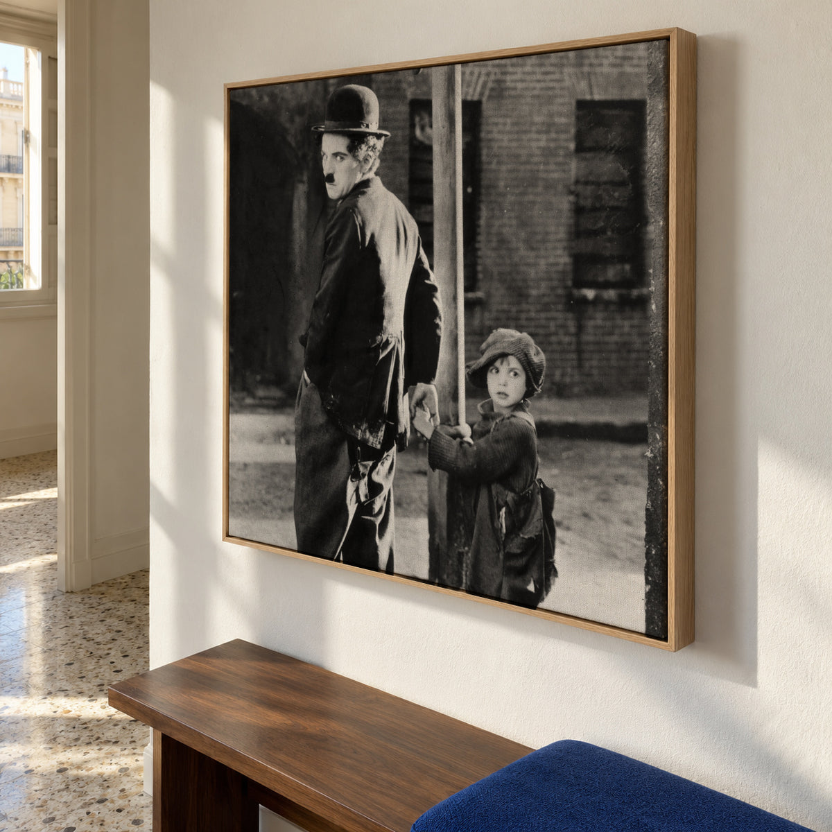 Charlie Chaplin Vintage Photograph - Square - Framed canvas in an interior