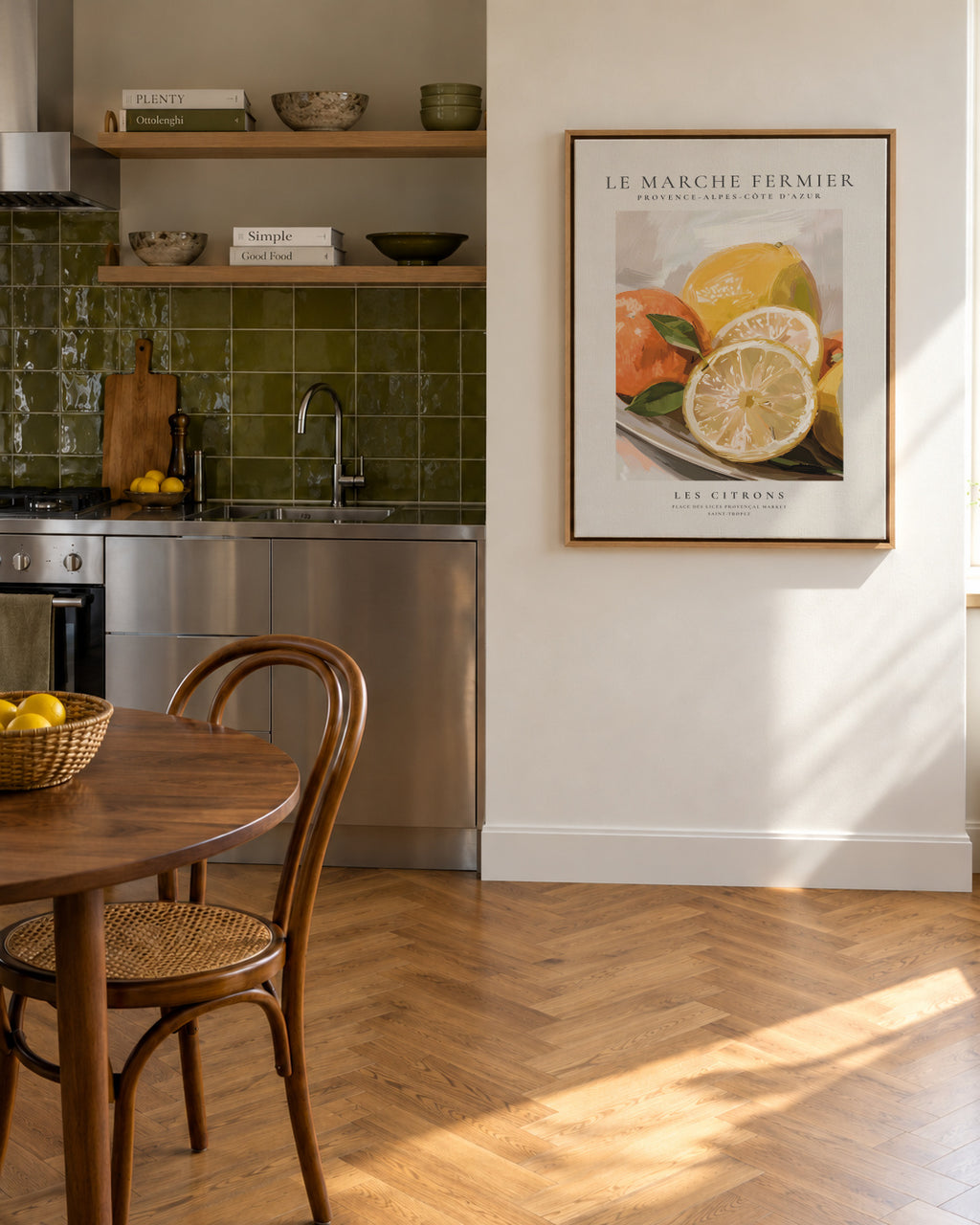 Le marche fermier - Les Citrons - Framed canvas in an interior