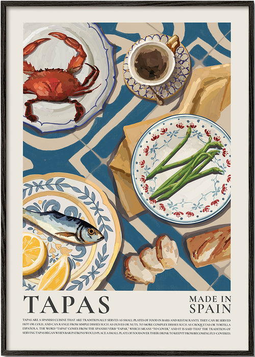 Obraz do kuchyně: tapas na modrém ubrusu