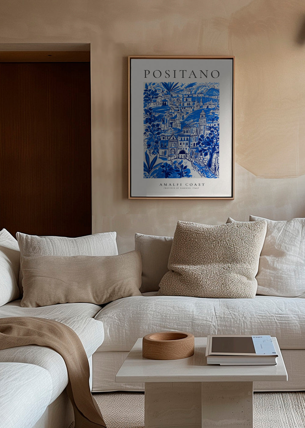 Plakát města Positano modrá ilustrace