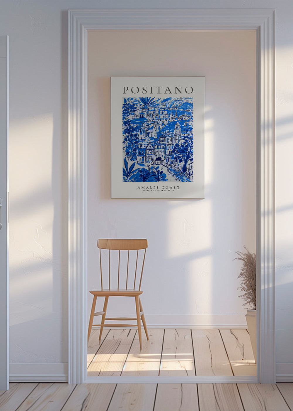 Plakát města Positano modrá ilustrace