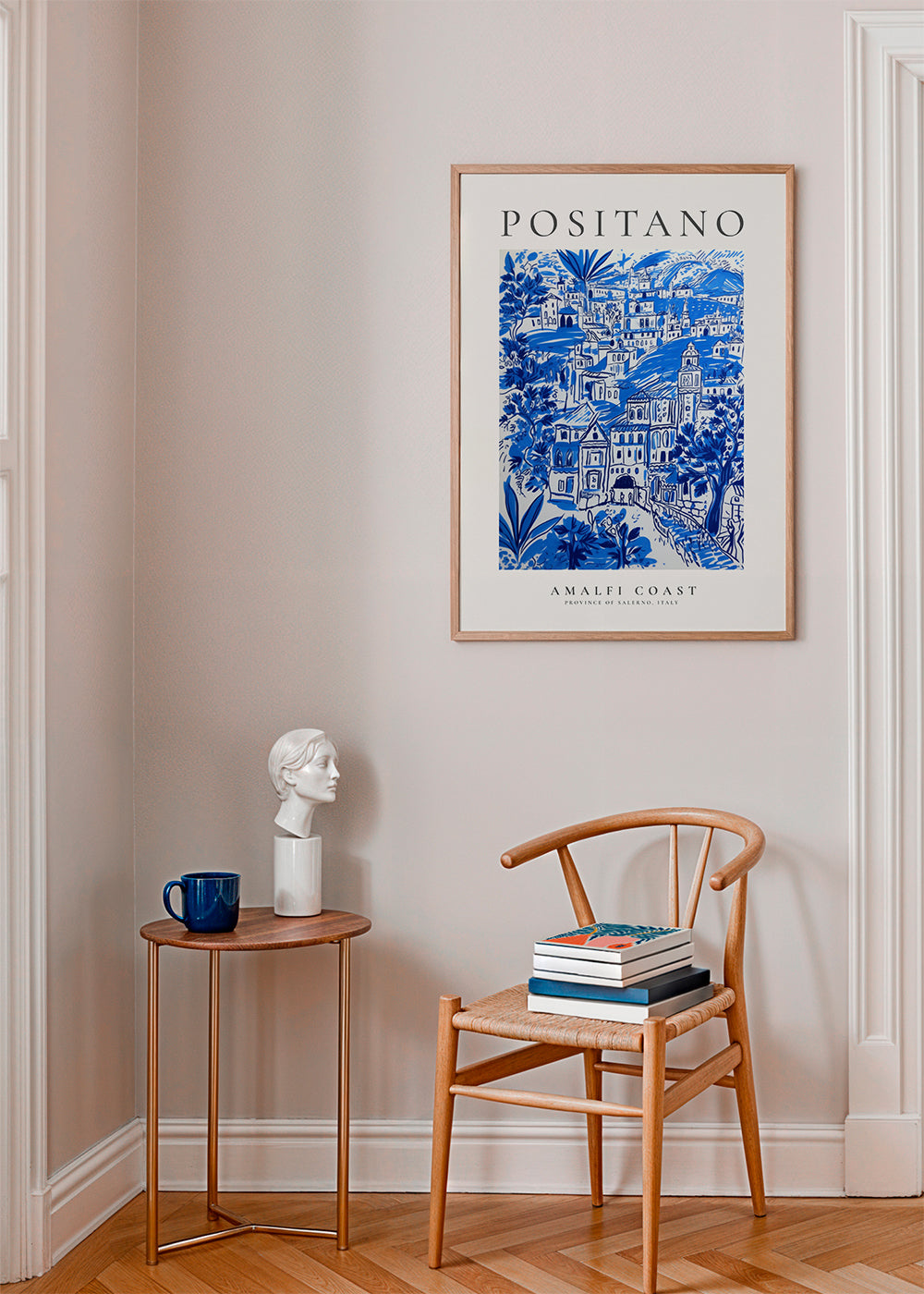 Plakát města Positano modrá ilustrace