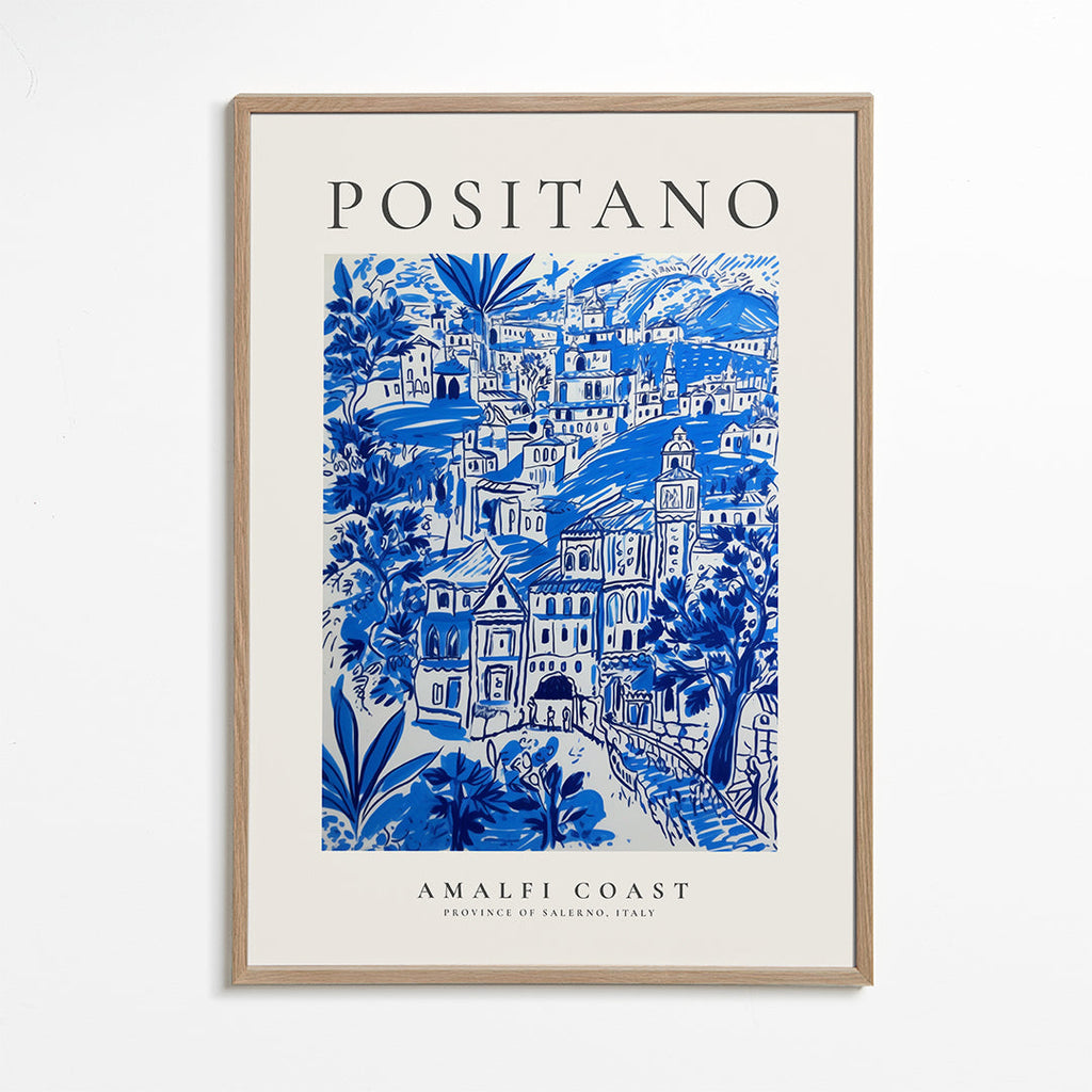 Plakát města Positano modrá ilustrace