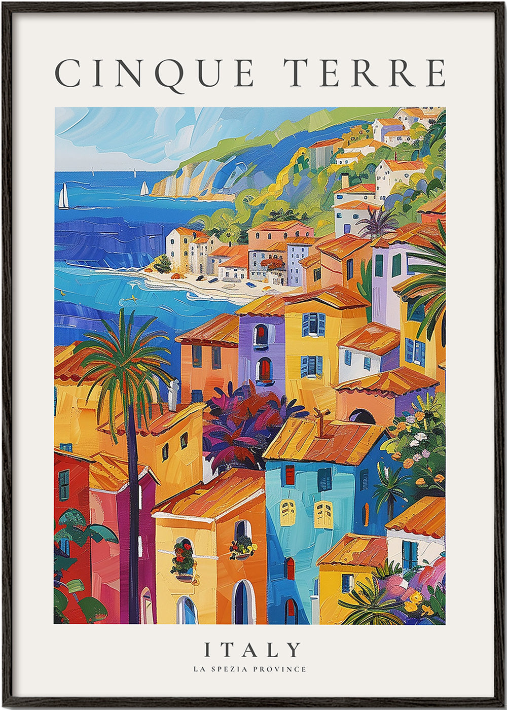 Cestovní plakát Cinque Terre barevné pobřeží