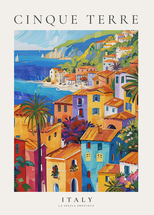 Cestovní plakát Cinque Terre barevné pobřeží