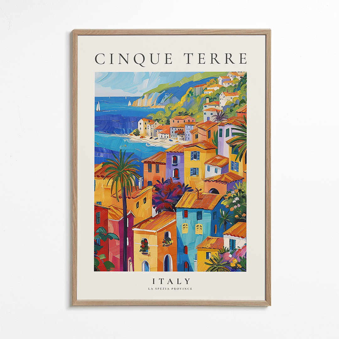 Cestovní plakát Cinque Terre barevné pobřeží