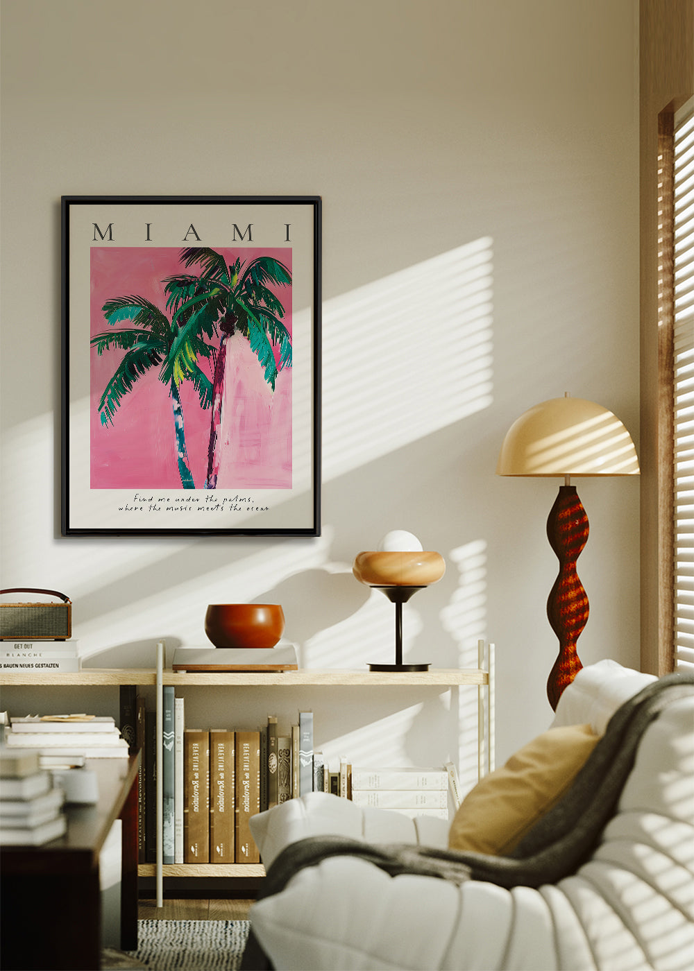 Ilustrace palmy Miami v růžové