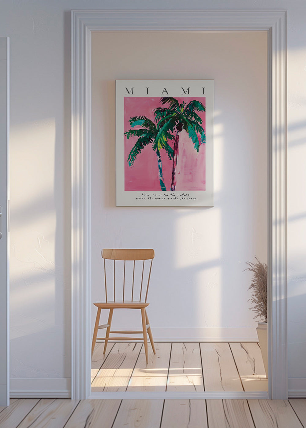 Ilustrace palmy Miami v růžové