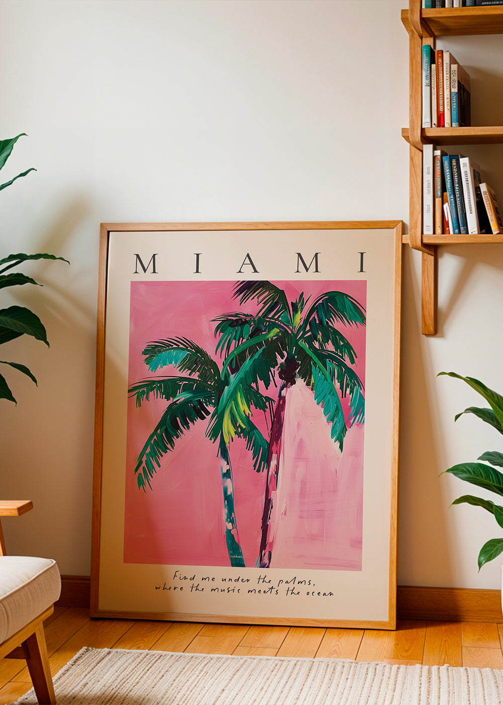 Ilustrace palmy Miami v růžové