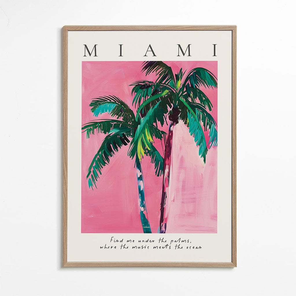 Ilustrace palmy Miami v růžové