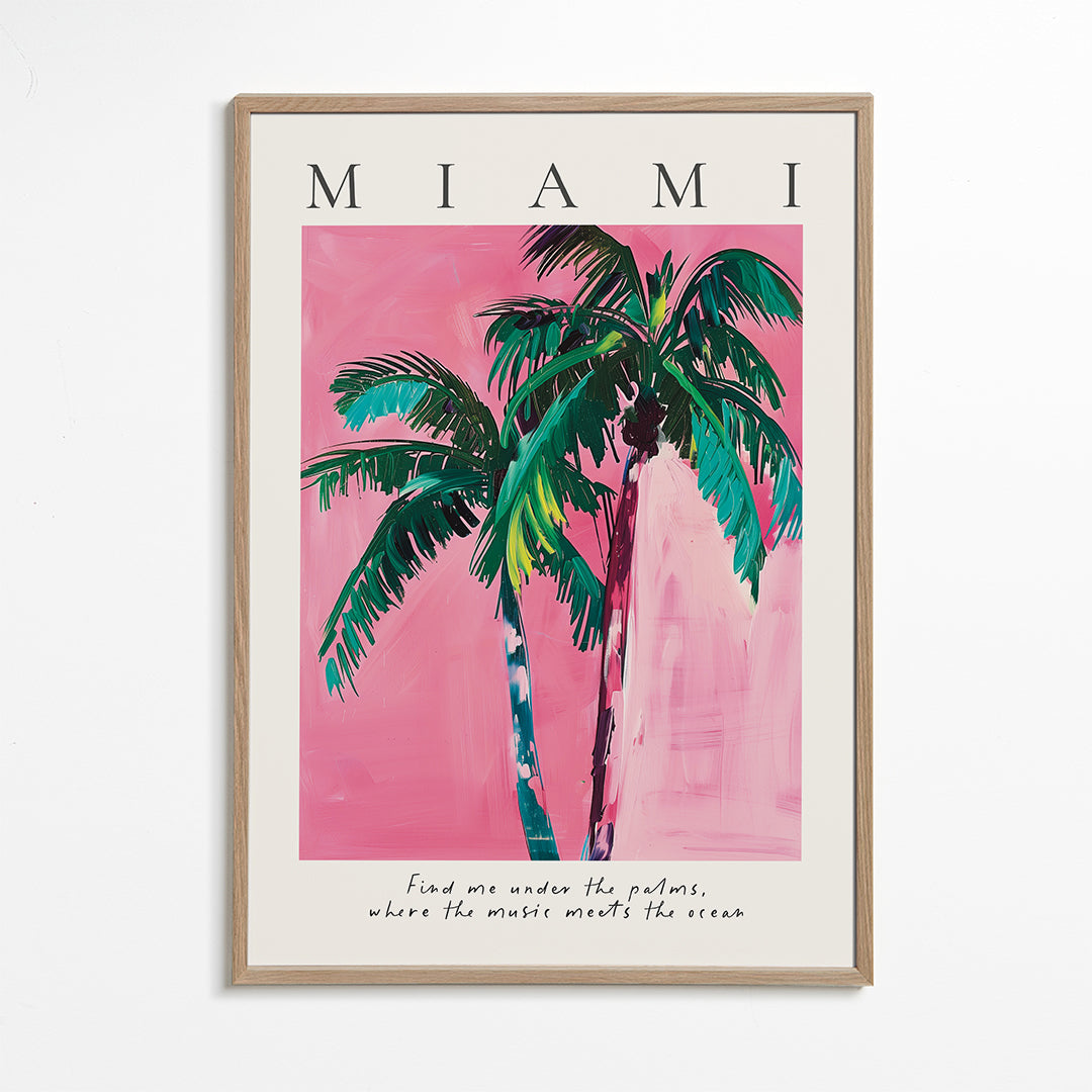 Ilustrace palmy Miami v růžové
