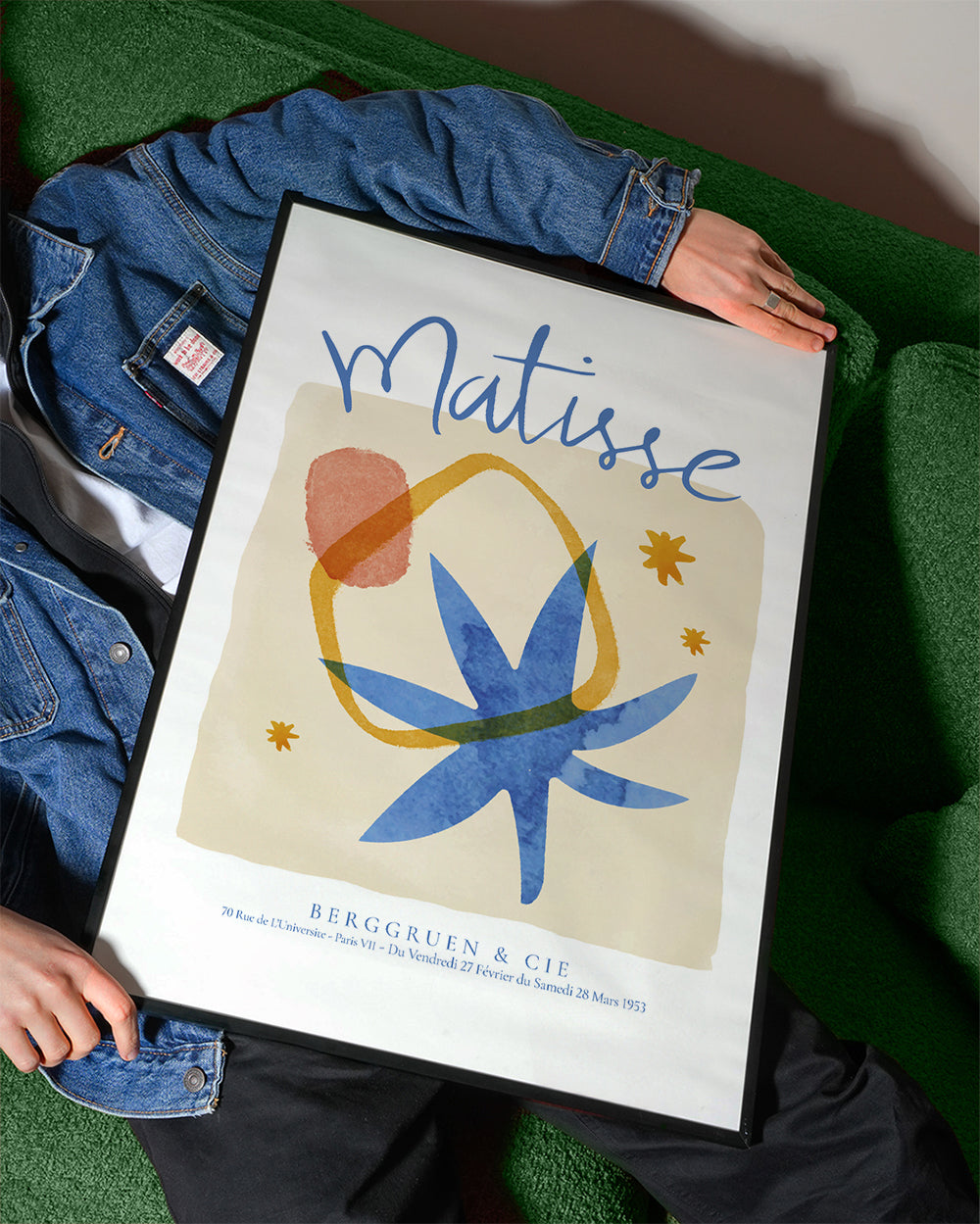 Botanická ilustrace v modrých a okrových tónech