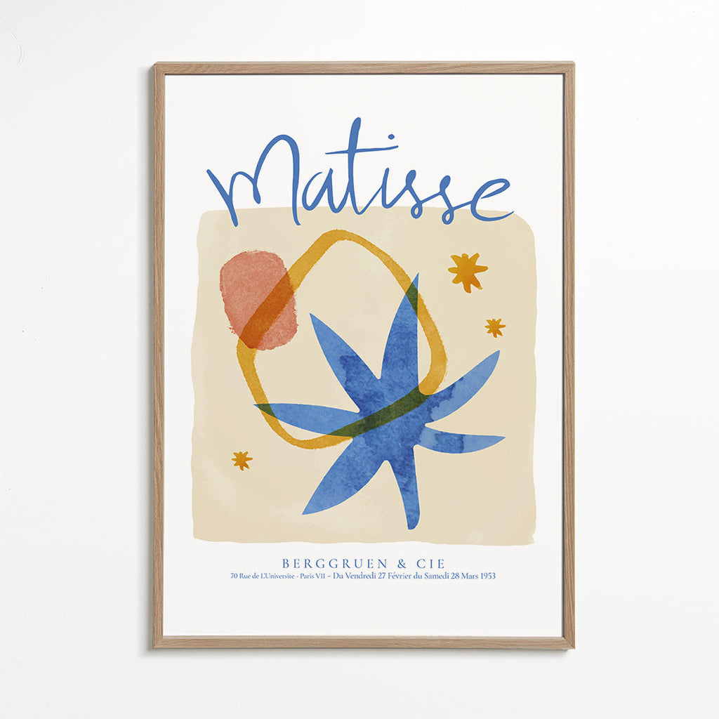 Botanická ilustrace v modrých a okrových tónech