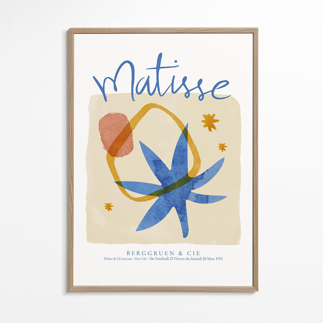 Botanická ilustrace v modrých a okrových tónech