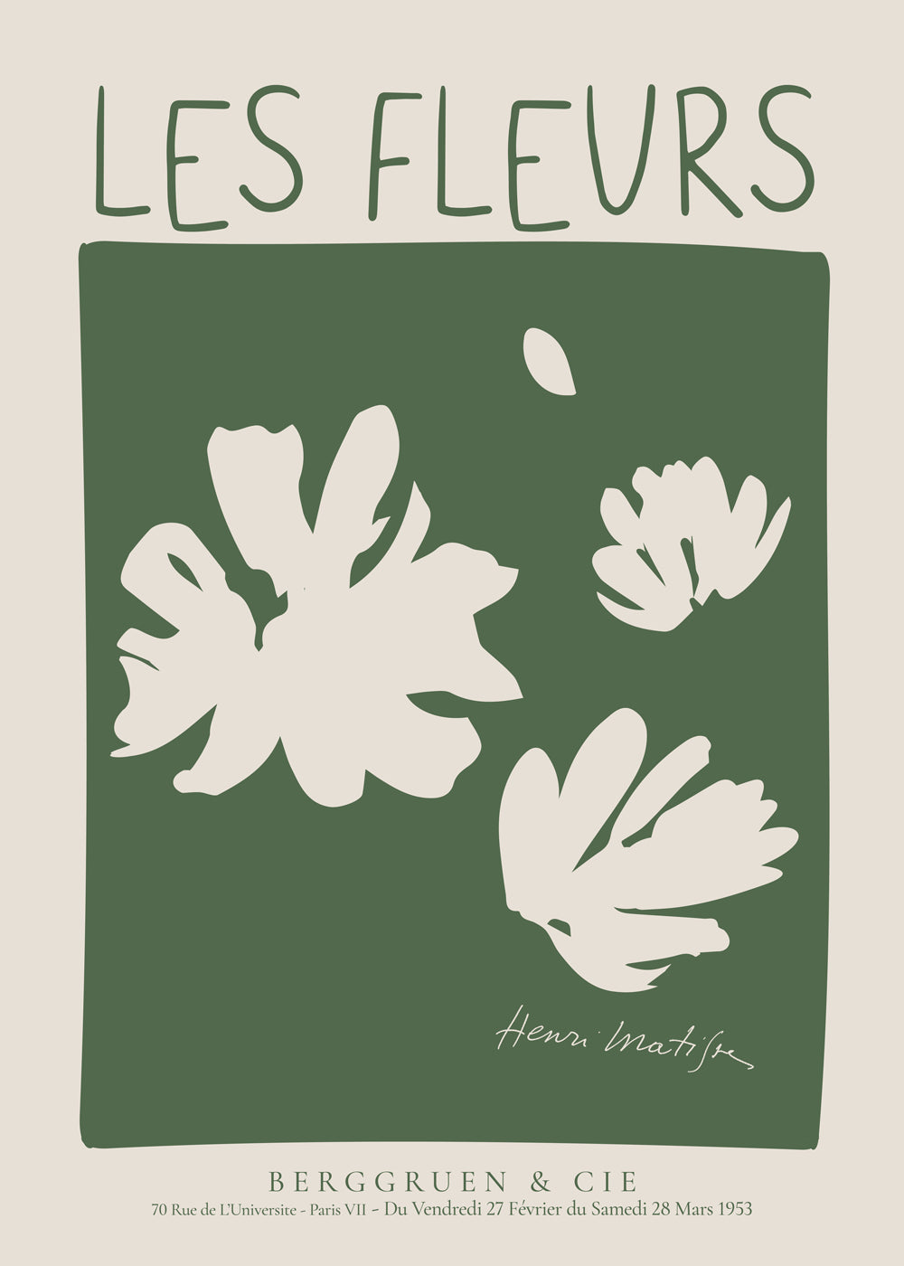 Botanický plakát Les Fleurs zelené pole