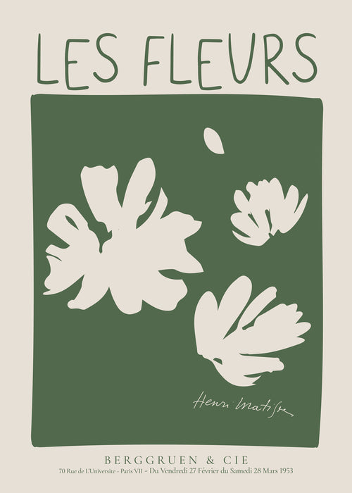 Botanický plakát Les Fleurs zelené pole