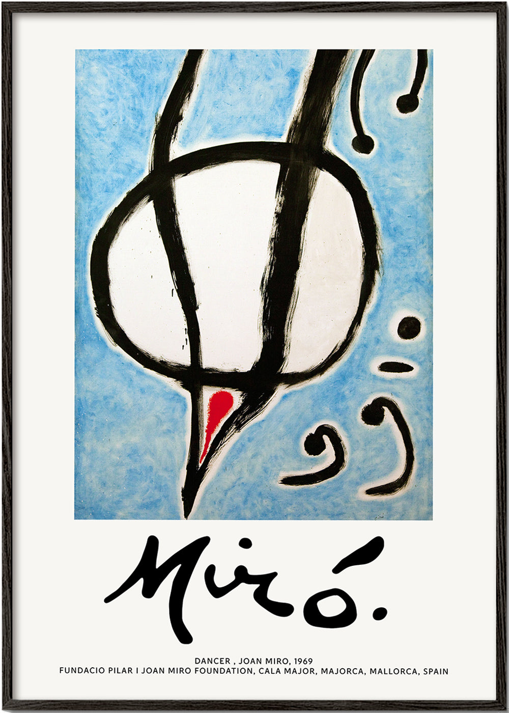 Abstraktní obraz Miró, černý tah na modrém