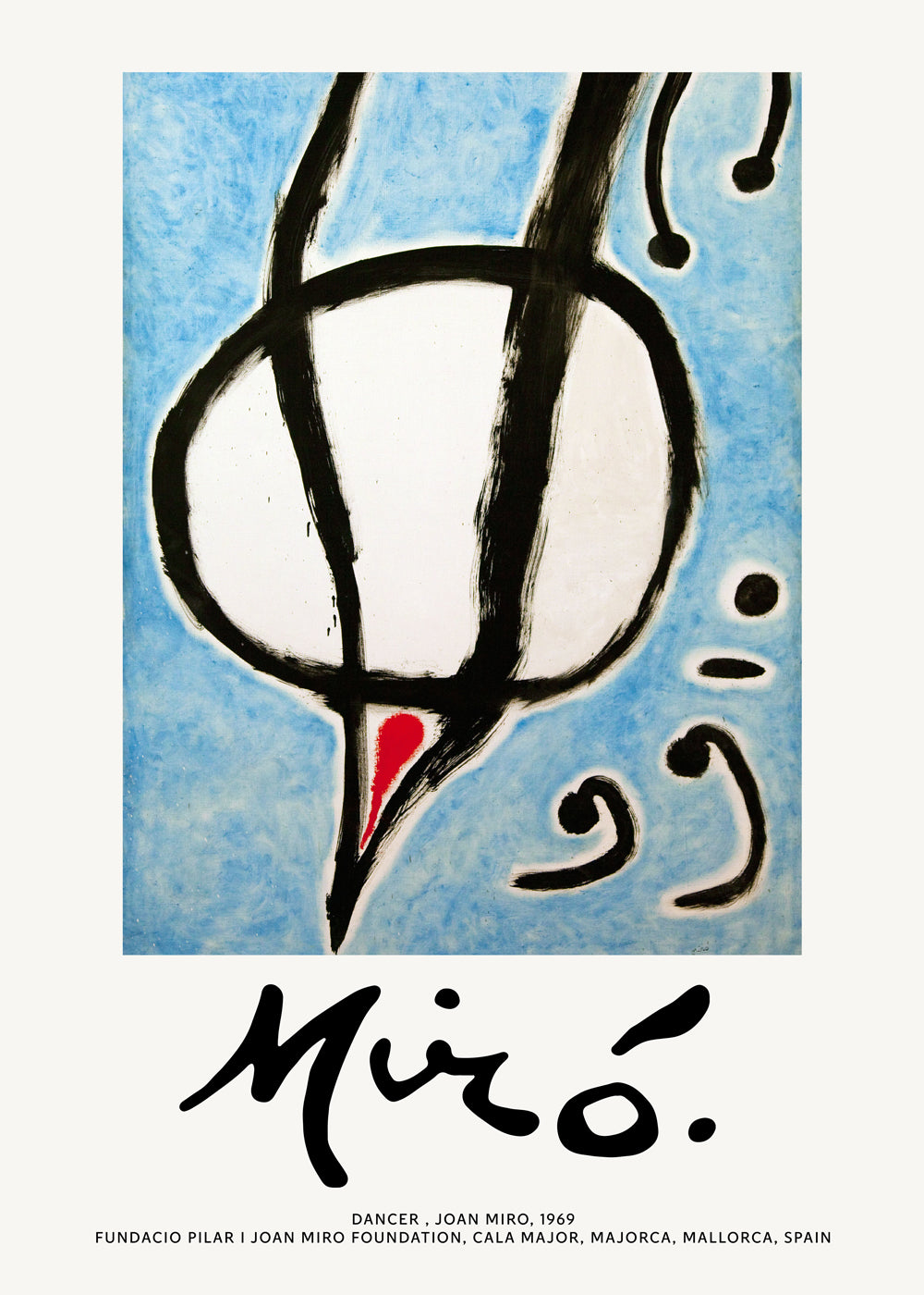 Abstraktní obraz Miró, černý tah na modrém