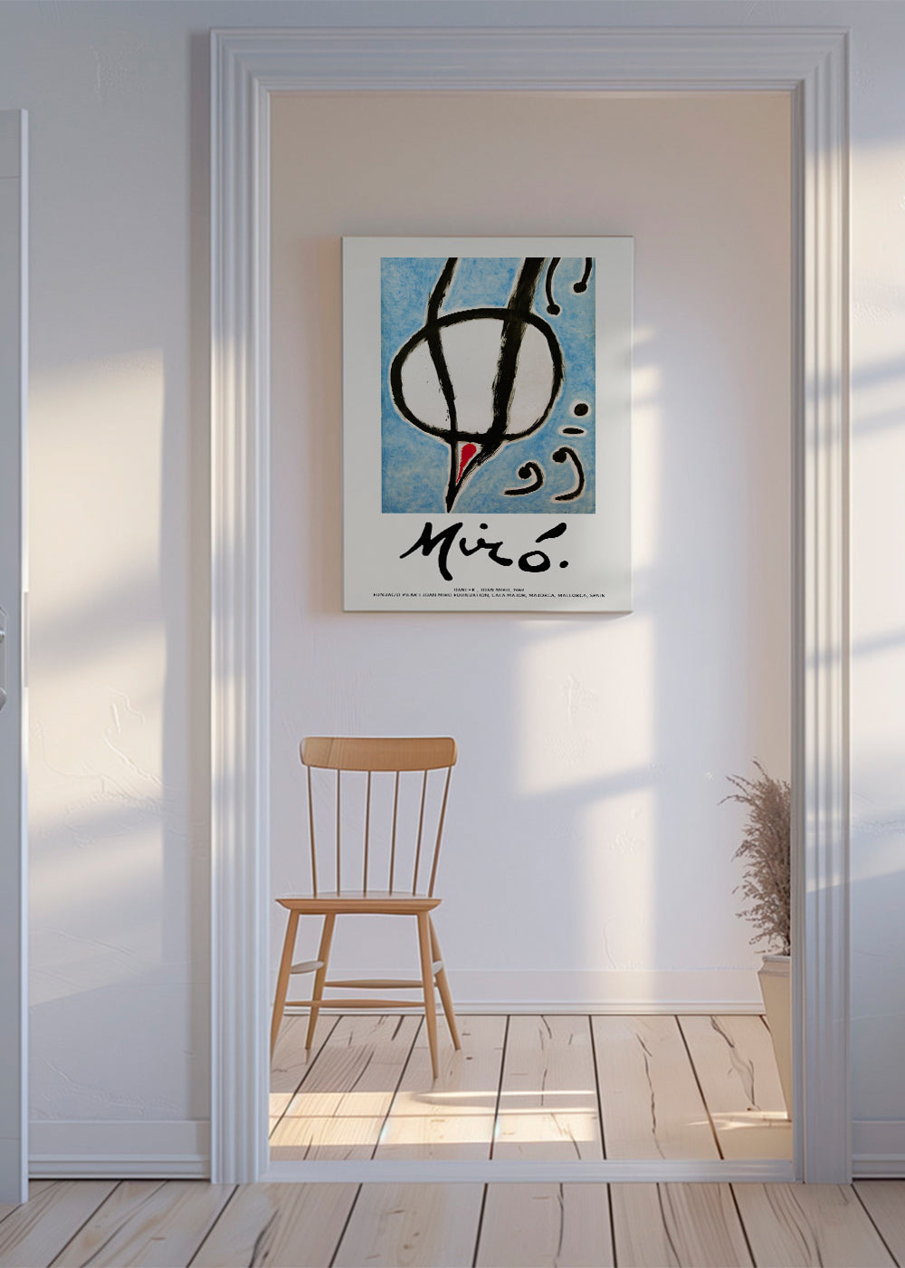 Abstraktní obraz Miró, černý tah na modrém