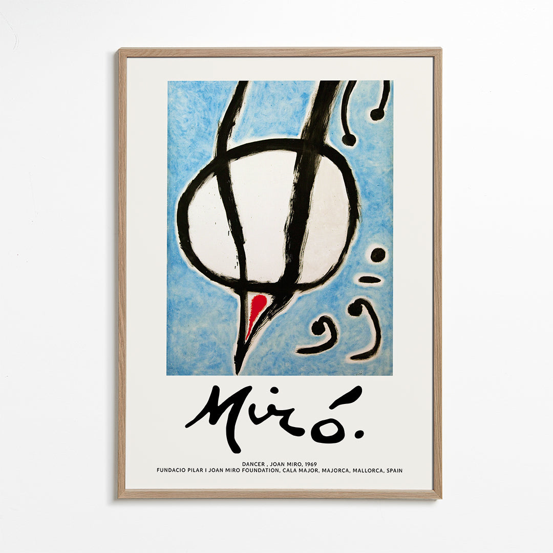 Abstraktní obraz Miró, černý tah na modrém