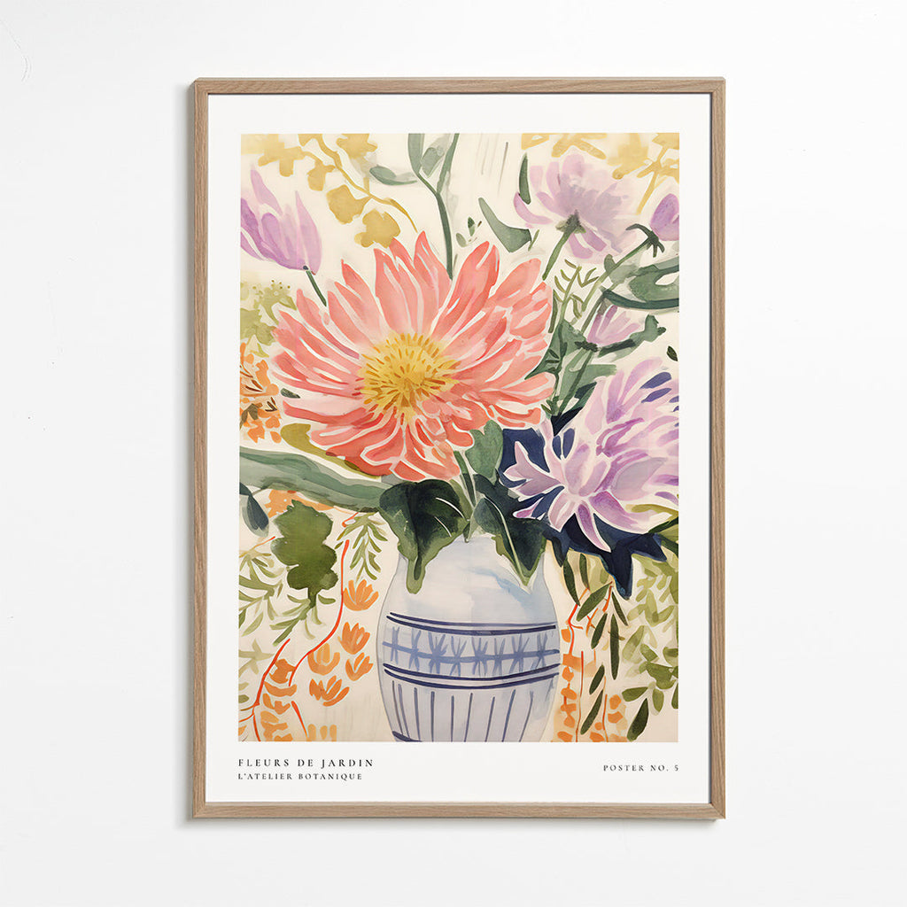 Botanický plakát: akvarelová kytice ve váze
