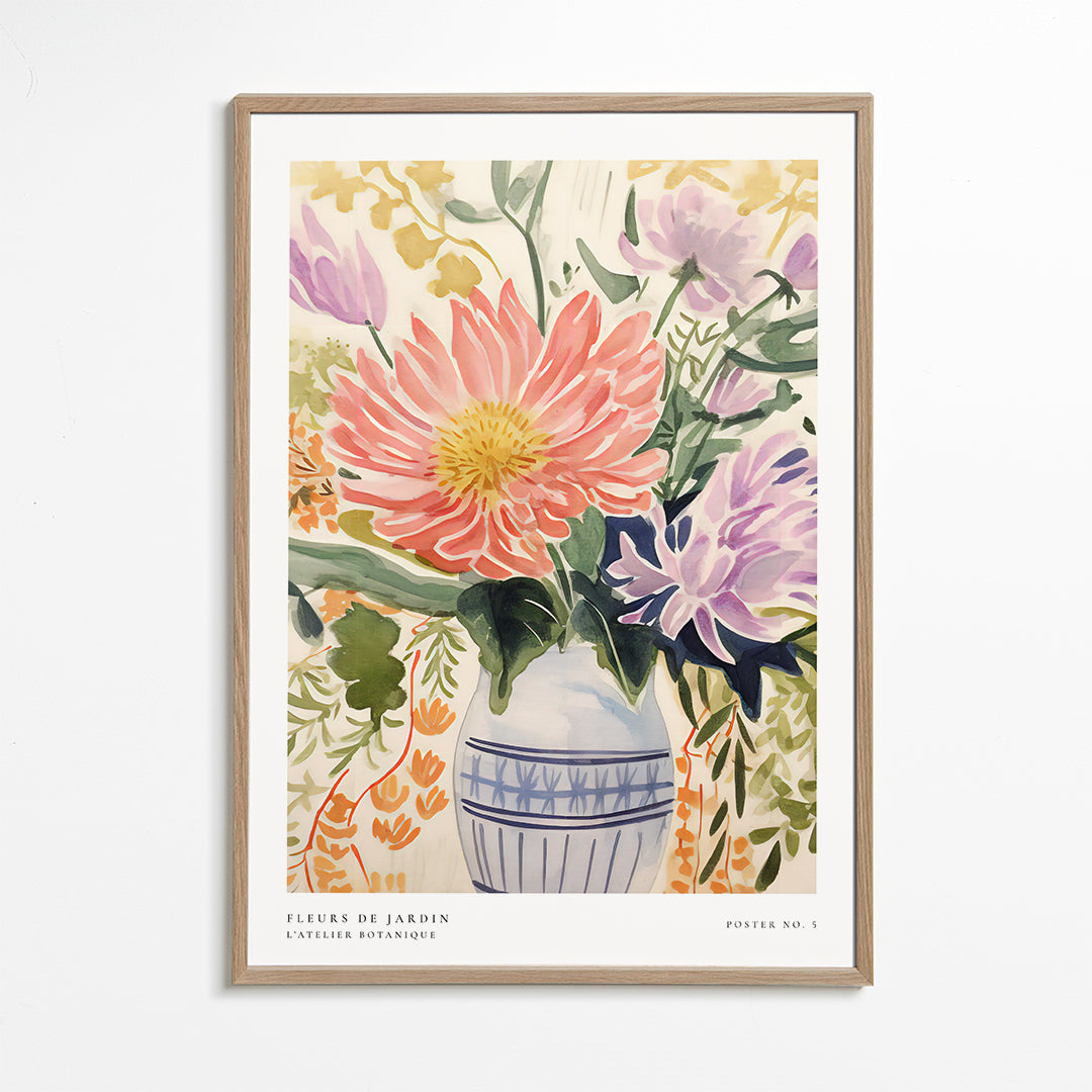 Botanický plakát: akvarelová kytice ve váze