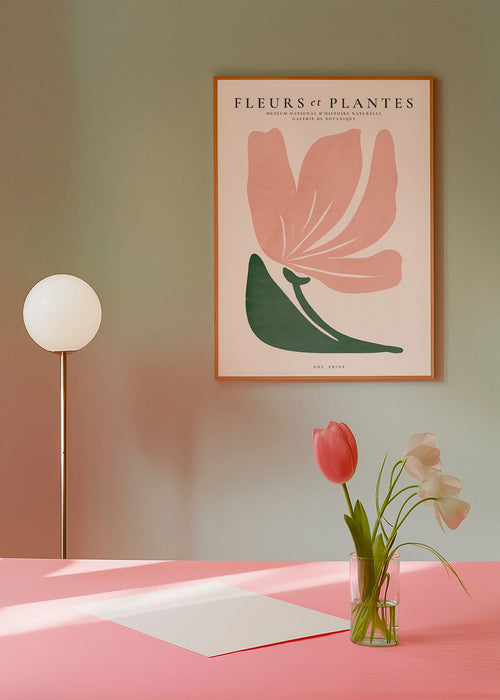 Botanický plakát růžová a zelená minimal
