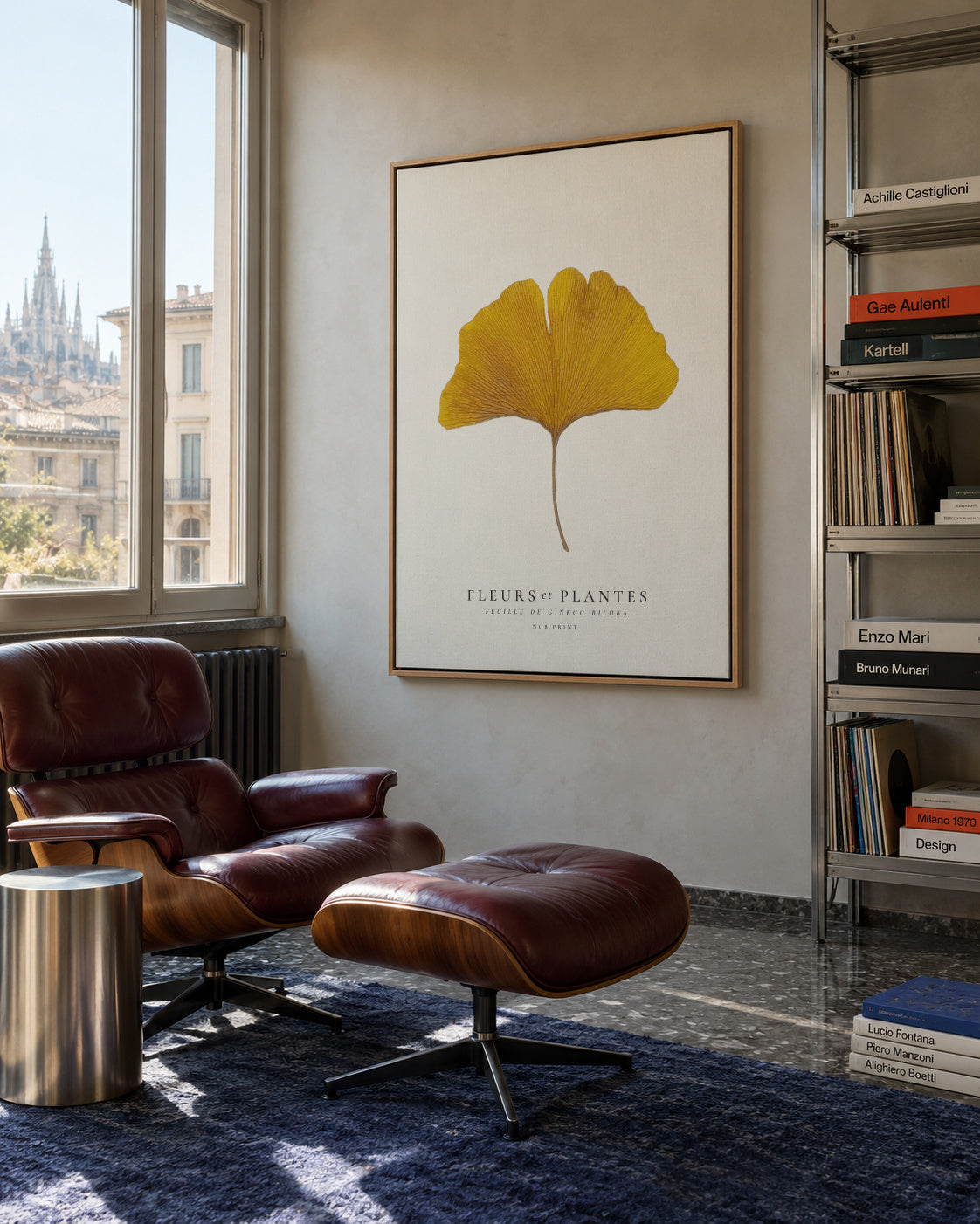 Botanical, Fleurs et plantes -Ginkgo biloba leaf - Framed canvas in an interior