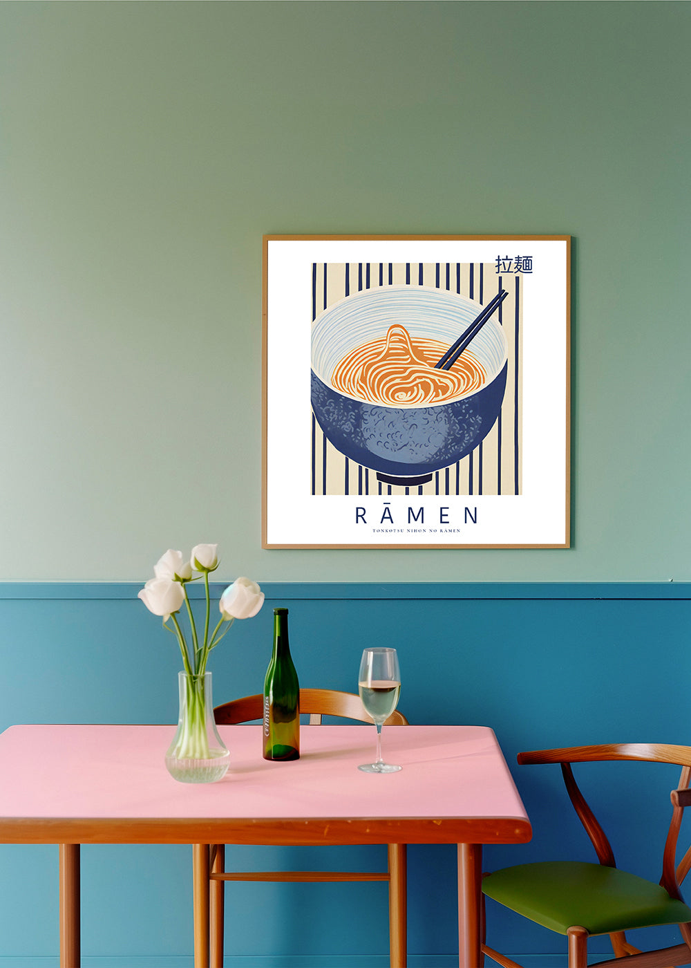 Obraz do kuchyně Ramen ilustrace modrá a oranžová