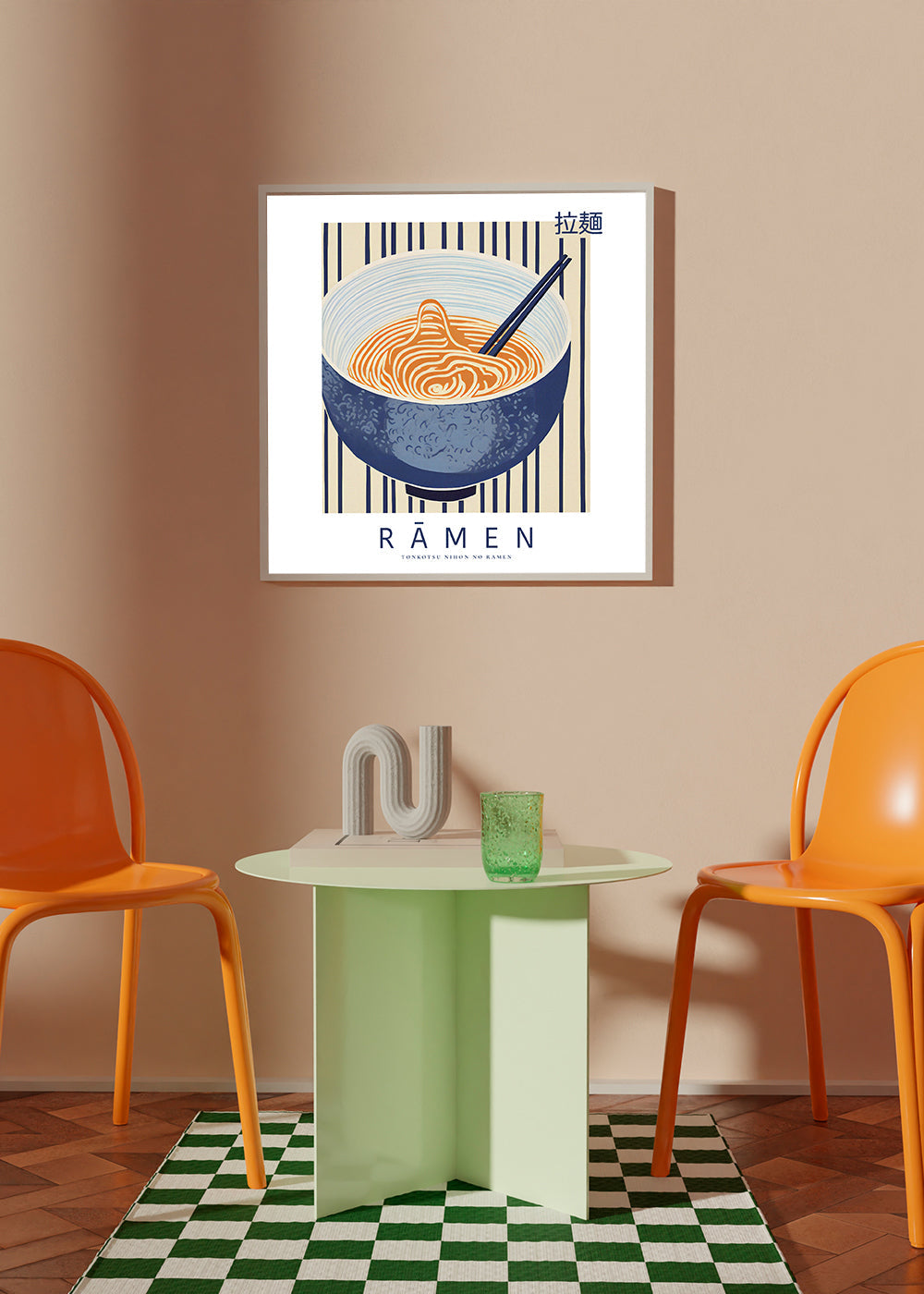 Obraz do kuchyně Ramen ilustrace modrá a oranžová