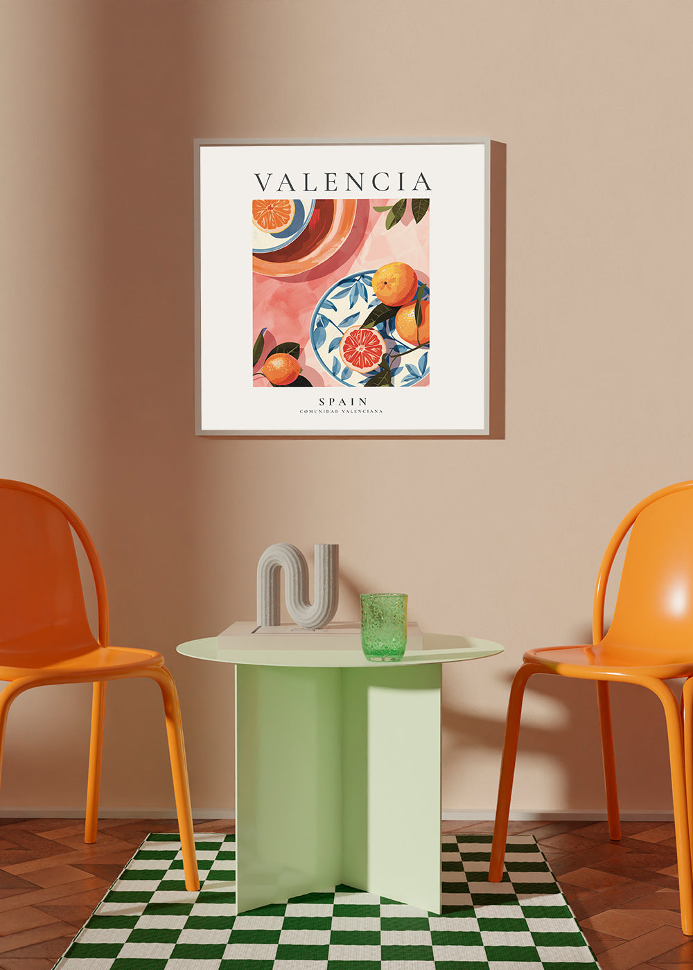 Cestovní plakát Valencie s ilustrovanými pomeranči