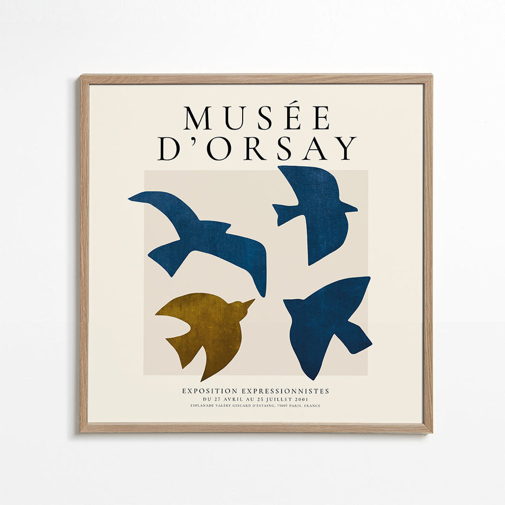 Vintage plakát Musée d'Orsay se stylizovanými ptáky