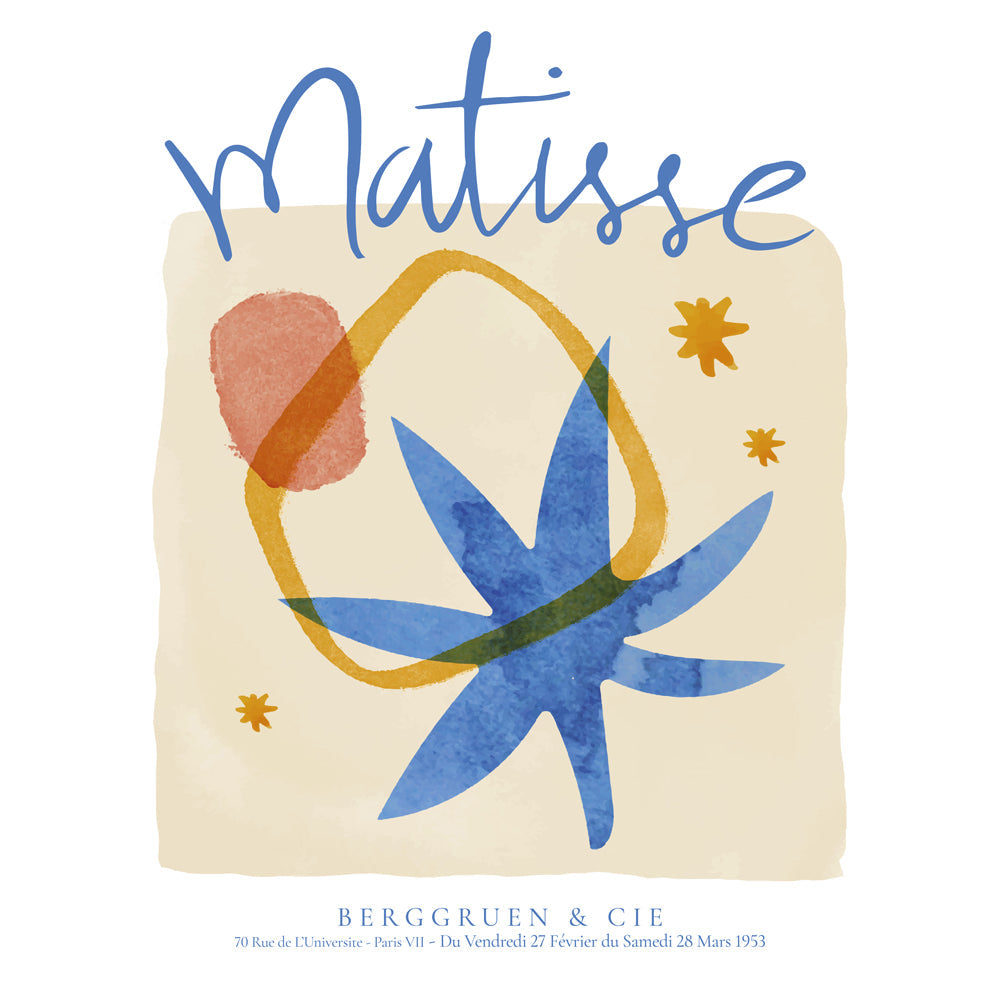 Botanický plakát ve stylu Matisse v modré a zlaté