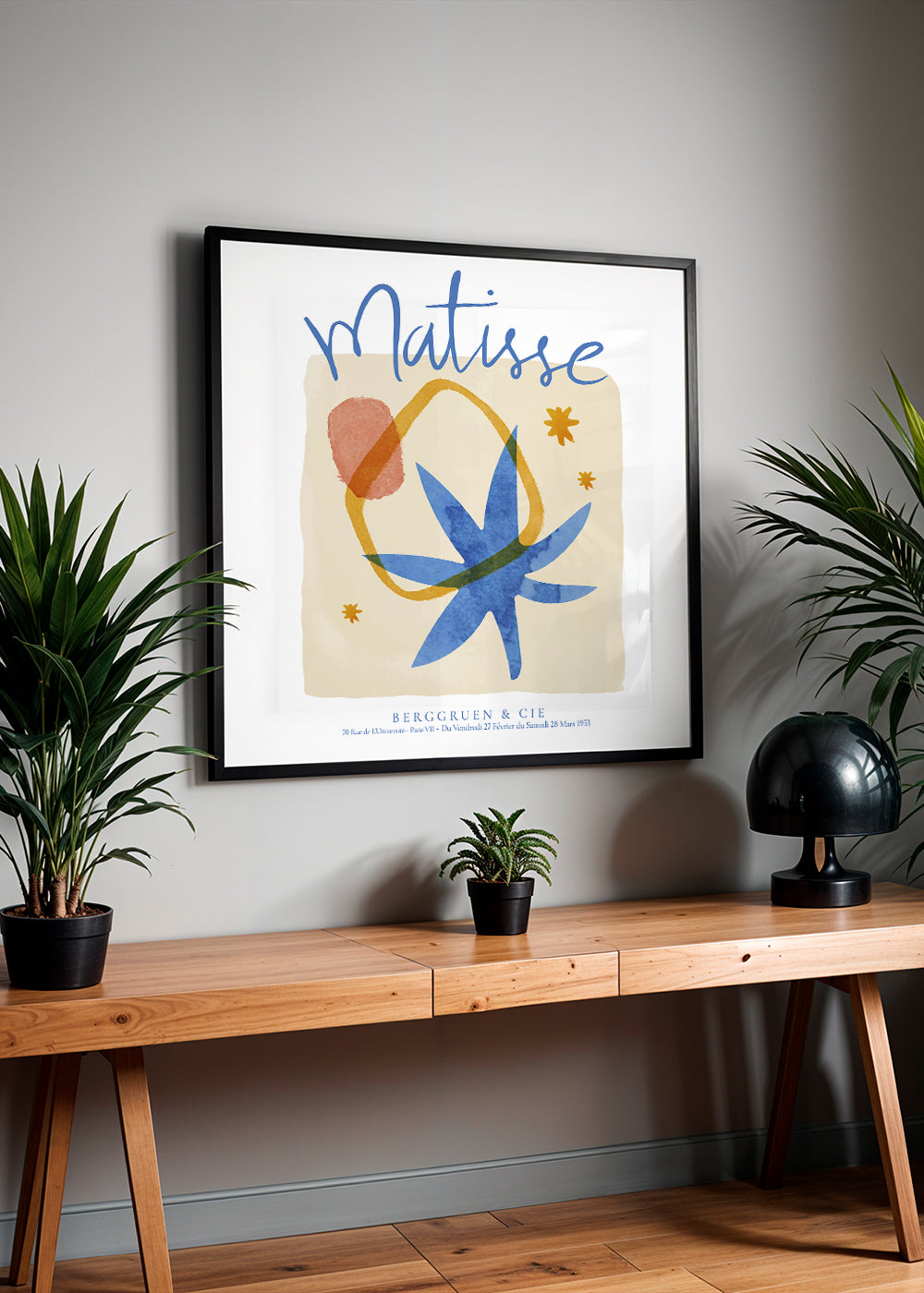 Botanický plakát ve stylu Matisse v modré a zlaté