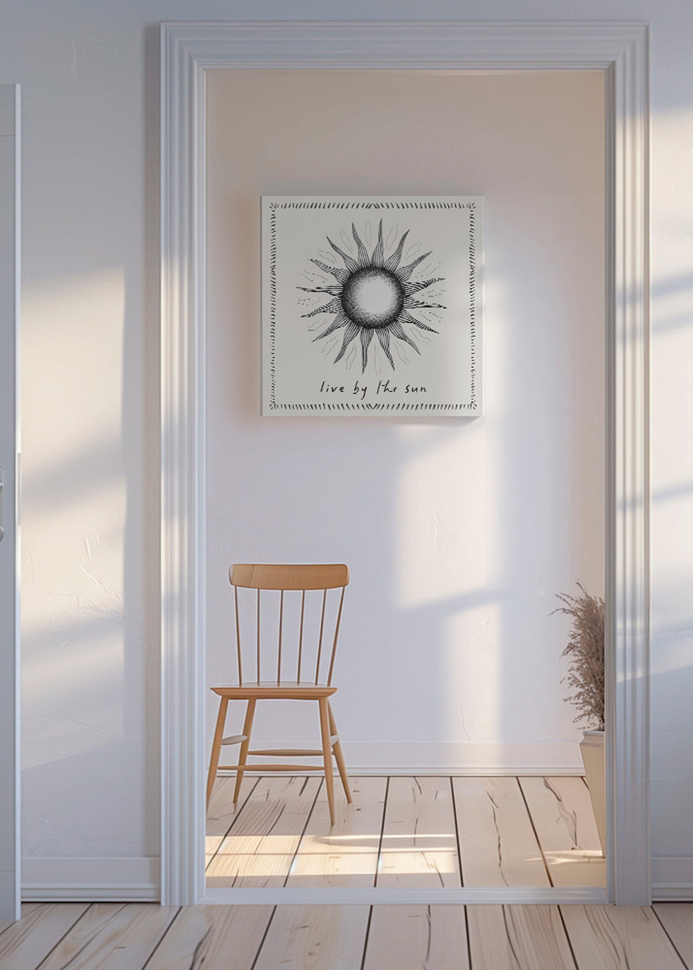 Lineární ilustrace slunce s nápisem