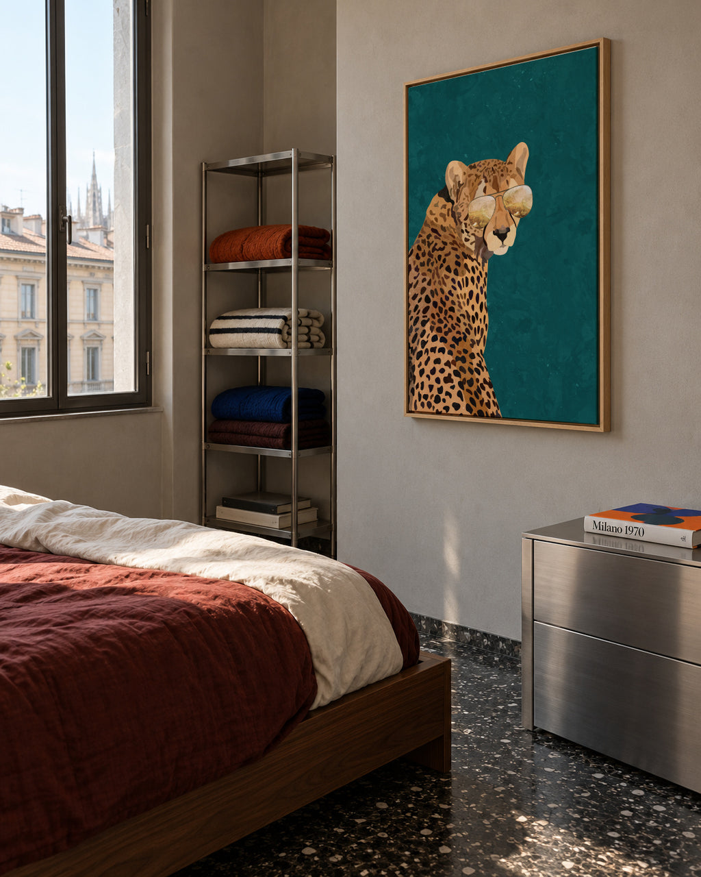 Movie star Cheetah gold and green - Framed canvas in an interior