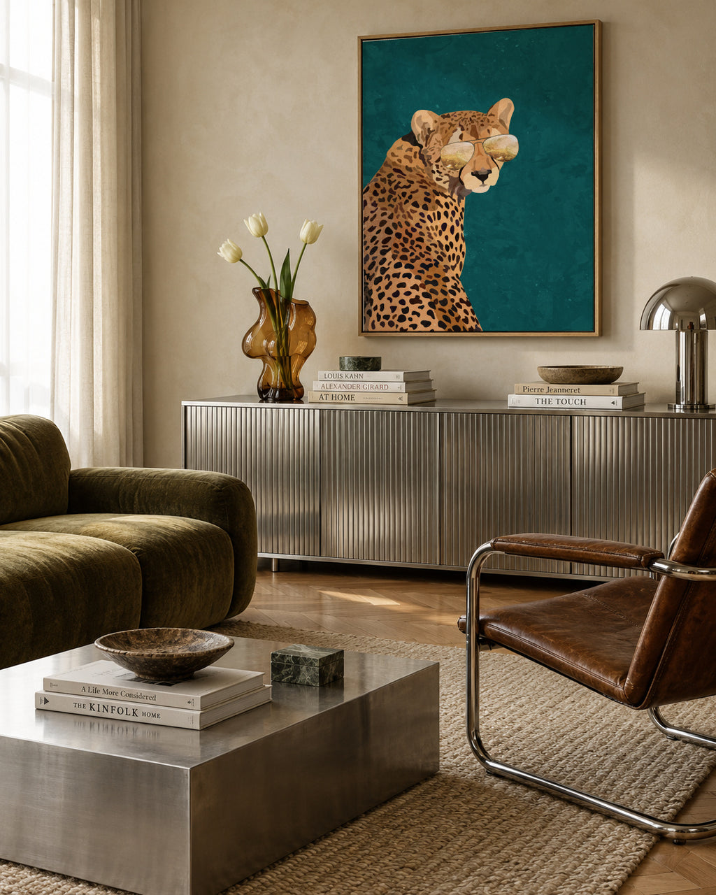 Movie star Cheetah gold and green - Framed canvas in an interior