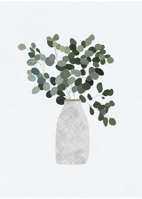 Botanický plakát: eukalyptus v minimalistické váze