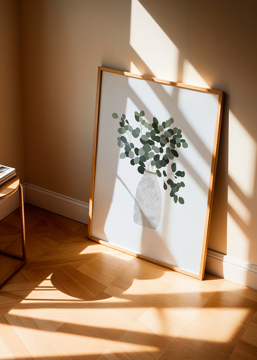 Botanický plakát: eukalyptus v minimalistické váze