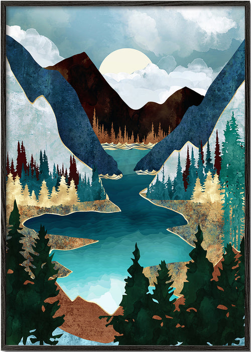 Obraz krajiny: jezero mezi horami ilustrace
