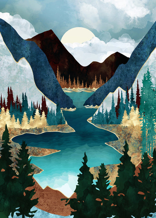 Obraz krajiny: jezero mezi horami ilustrace