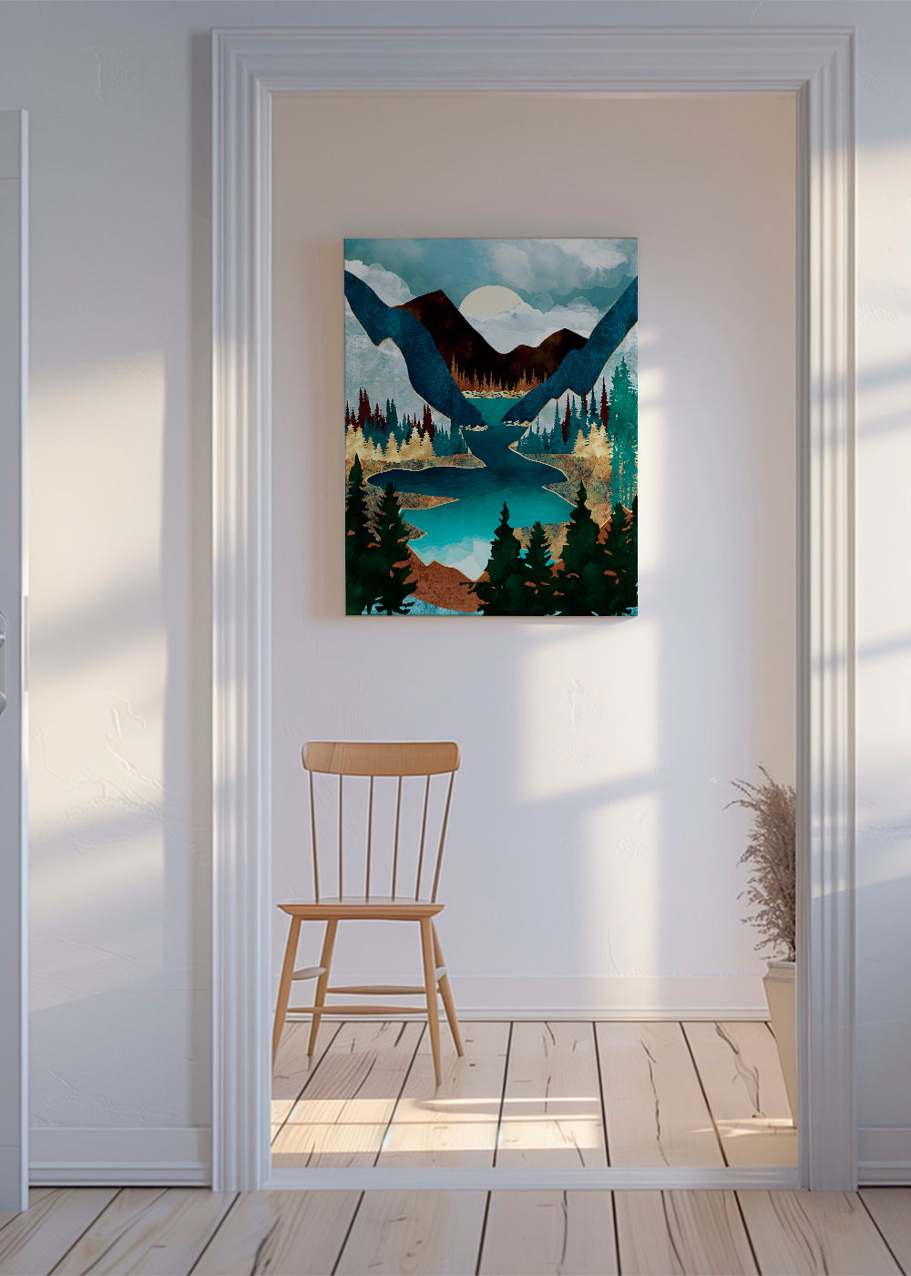Obraz krajiny: jezero mezi horami ilustrace