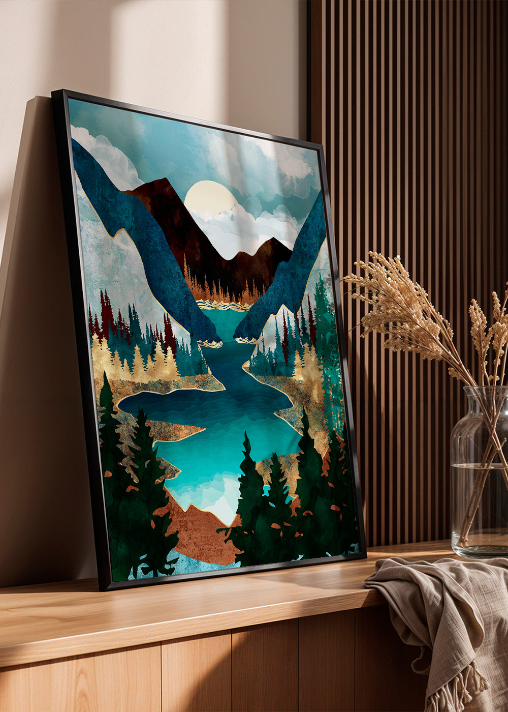 Obraz krajiny: jezero mezi horami ilustrace