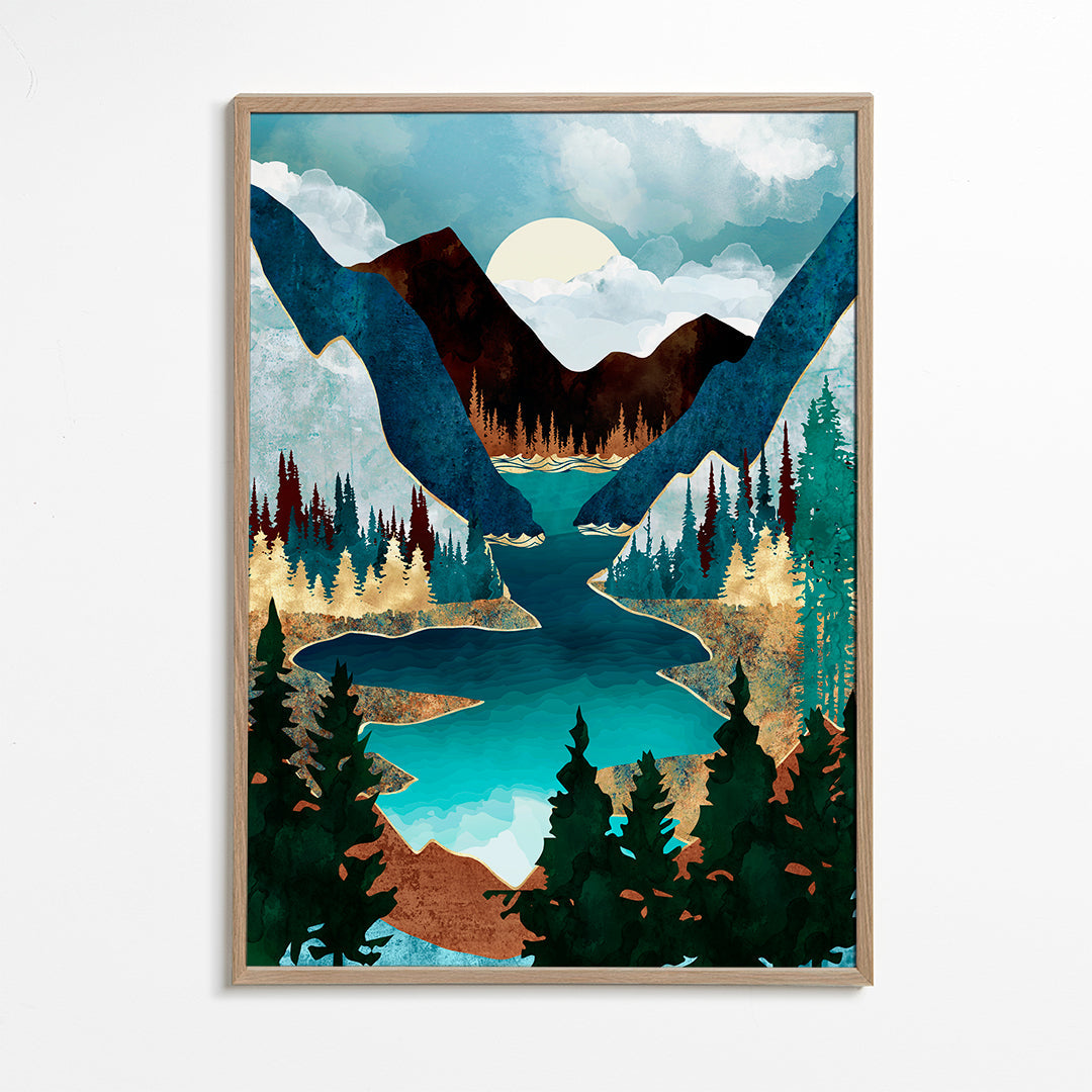 Obraz krajiny: jezero mezi horami ilustrace