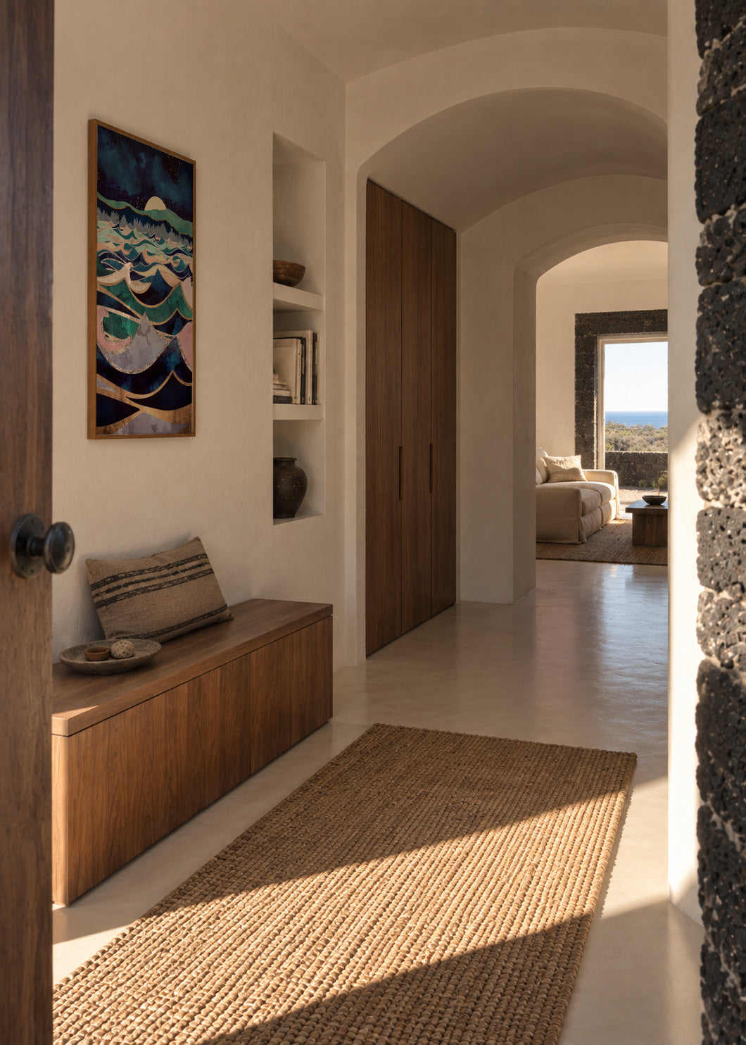 Moonlit Ocean - Framed poster in an interior