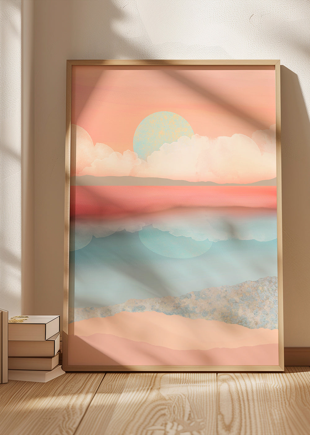 Krajinný obraz pastel s odrazem slunce