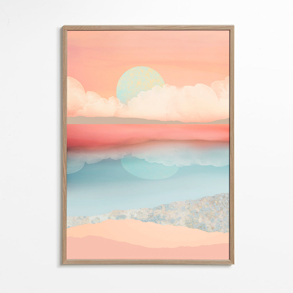 Krajinný obraz pastel s odrazem slunce